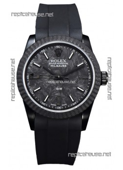 Rolex Milgauss DiW Black Carbon Casing Watch - ETA2836 Automatic Movement in Black Strap 