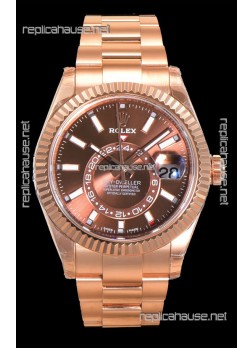 Rolex Sky-Dweller REF# 336235 Brown Dial Watch in Rose Gold 904L Steel Case 1:1 Mirror Replica