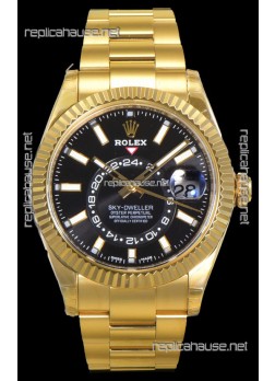 Rolex Sky-Dweller REF# 336235 Black Dial Watch in Yellow Gold 904L Steel Case 1:1 Mirror Replica