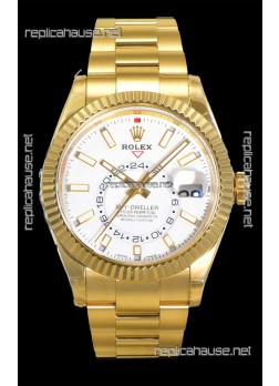 Rolex Sky-Dweller REF# 336235 White Dial Watch in Yellow Gold 904L Steel Case 1:1 Mirror Replica