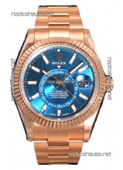 Rolex Sky-Dweller REF# 336235 Blue-Green Dial Watch in Rose Gold 904L Steel Case 1:1 Mirror Replica