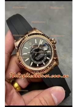 Rolex Sky-Dweller REF# M336235 Black Dial Rose Gold Watch in 904L Steel Case 1:1 Mirror Replica