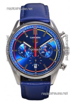 Tag Heuer Carrera Swiss Quartz Movement Replica Watch in Blue Dial - Blue Leather Strap
