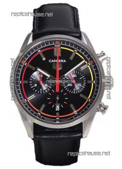 Tag Heuer Carrera Chronograph 42 Swiss Quartz Replica Watch Black Dial Leather Strap