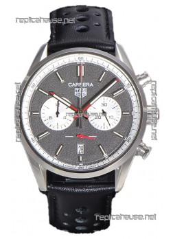 Tag Heuer Carrera Chronograph 43 Swiss Quartz Replica Watch Grey Dial Leather Strap