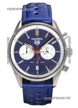 Tag Heuer Carrera Chronograph 43 Swiss Quartz Replica Watch Blue Dial Leather Strap 