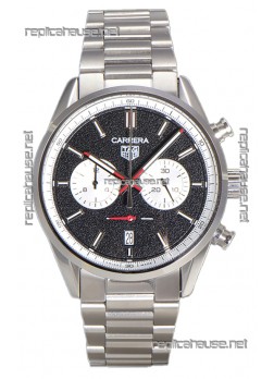 Tag Heuer Carrera Chronograph 43 Swiss Quartz Replica Watch Black Dial Steel Strap