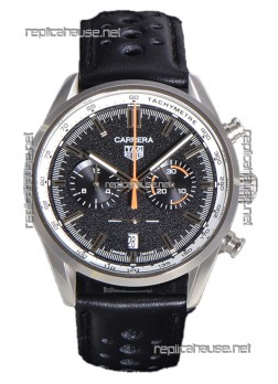 Tag Heuer Carrera Chronograph 43 Swiss Quartz Replica Watch Black Dial Leather Strap
