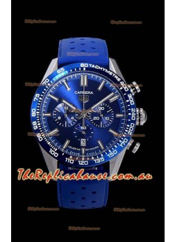 Tag Heuer Carrera Swiss Quartz Movement Replica Watch in Blue Dial - Blue Rubber Strap