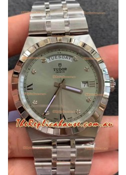 Tudor Royal Edition Watch - 1:1 Mirror Replica in Steel Casing - Grey Diamonds Dial
