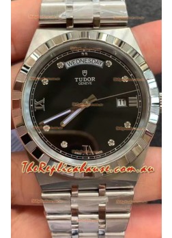 Tudor Royal Edition Watch - 1:1 Mirror Replica in Steel Casing - Black Diamonds Dial