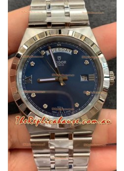 Tudor Royal Edition Watch - 1:1 Mirror Replica in Steel Casing - Blue Diamonds Dial