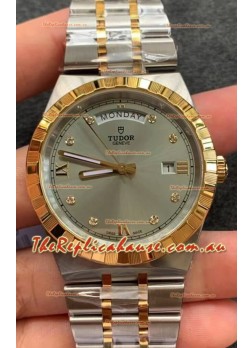 Tudor Royal Edition Watch - 1:1 Mirror Replica in Two Tone Casing - Grey Diamonds Dial
