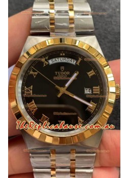 Tudor Royal Edition Watch - 1:1 Mirror Replica in Two Tone Casing - Black Roman Dial