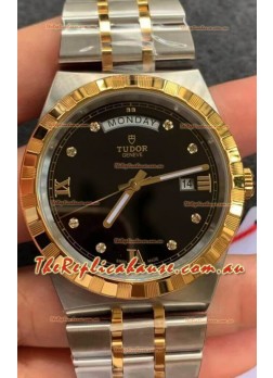 Tudor Royal Edition Watch - 1:1 Mirror Replica in Two Tone Casing - Black Diamonds Dial