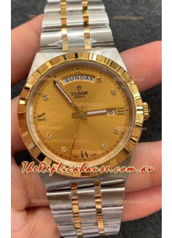 Tudor Royal Edition Watch - 1:1 Mirror Replica in Two Tone Casing - Gold Diamonds Dial