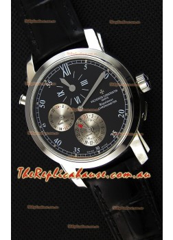 Vacheron Constantin Malte Dual Time Regulator Black Dial Replica Watch 