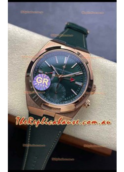 Vacheron Constantin Overseas Dual Time Rose Gold 1:1 Mirror Swiss Replica Watch in Green Dial