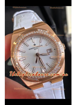 Vacheron Constantin Overseas Rose Gold 33MM Swiss Quartz Replica Watch Steel Dial 