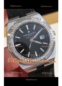 Vacheron Constantin Overseas Stainless Steel 33MM Swiss Quartz Replica Watch Black Dial 