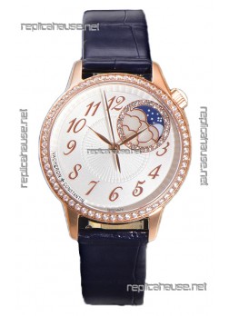 Vacheron Constantin Egerie Muse Moonphase Rose Gold Casing in White Dial Swiss Replica
