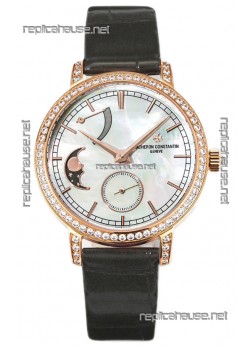 Vacheron Constantin Traditionelle Moon Phase Mother of Pearl Dial in Rose Gold Swiss Replica