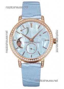 Vacheron Constantin Traditionelle Moon Phase Blue Mother of Pearl Dial in Rose Gold Swiss Replica