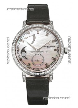 Vacheron Constantin Traditionelle Moon Phase Mother of Pearl Dial in Steel Case Swiss Replica