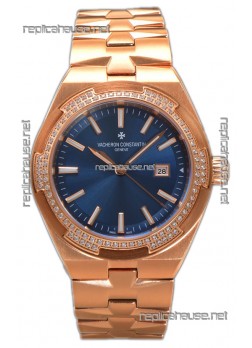Vacheron Constantin Overseas Rose Gold Casing Blue Dial 35MM Swiss Replica Watch 