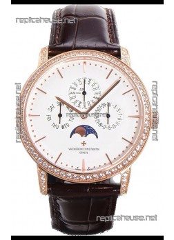 Vacheron Constantin Patrimony Perpetual Calendar Ultra-Thin Rose Gold White Dial Swiss Replica
