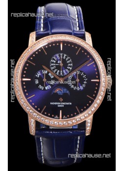 Vacheron Constantin Patrimony Perpetual Calendar Ultra-Thin Rose Gold Blue Dial Swiss Replica