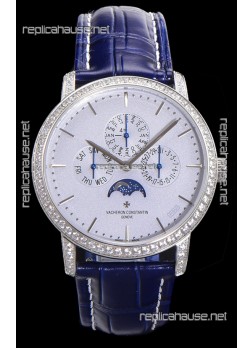 Vacheron Constantin Patrimony Perpetual Calendar Ultra-Thin White Gold Light Blue Dial Swiss Replica