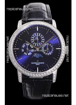 Vacheron Constantin Patrimony Perpetual Calendar Ultra-Thin White Gold Blue Dial Swiss Replica