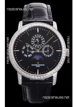 Vacheron Constantin Patrimony Perpetual Calendar Ultra-Thin White Gold Black Dial Swiss Replica
