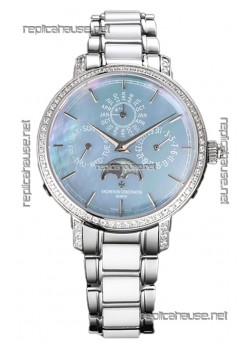 Vacheron Constantin Traditionelle Perpetual Calendar Ultra-Thin Steel Blue Pearl Swiss Replica