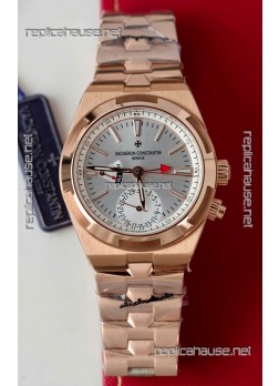 Vacheron Constantin Overseas Dual Time Rose Gold 1:1 Mirror Swiss Replica Watch in Steel Dial