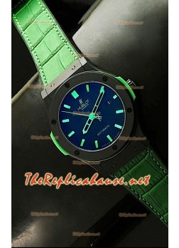 Hublot Big Bang Swiss Watch in PVD Casing - Green Strap 44.5MM