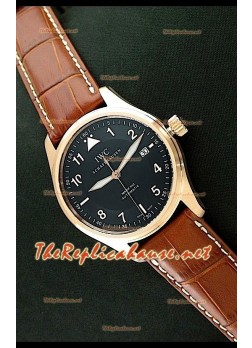 IWC Mark XVI Swiss Replica Watch Pink Gold - 40MM Brown Strap