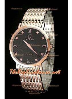 Omega Deville Mens Japanese Replica Watch in Two Tone - Black Dial
