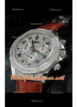 Rolex Daytona Swiss Watch with Leather Strap and Black Dial