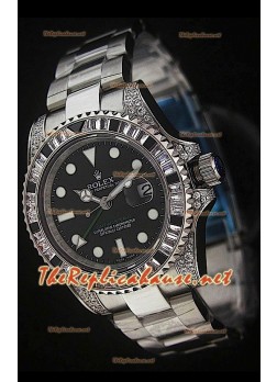 Rolex GMT Masters II Swiss Replica Watch in Steel with Diamonds