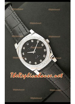 Rolex Cellini Japanese Quartz Replica All Black Diamonds