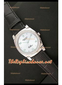 Rolex Cellini Japanese Quartz Replica Lilac Face Diamonds Bezel