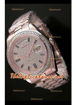 Rolex Day Date II Swiss Watch - 41MM in Rose Gold and Square Diamonds Bezel 