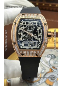 Richard Mille RM67-01 Extra-Flat Rose Gold Diamonds Studded Super Clone Watch 