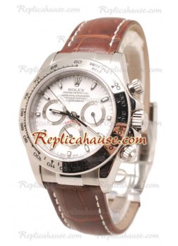 Rolex Daytona Swiss Leather Wristwatch in White Dial and Brown Leather Strap ROLX-20101397