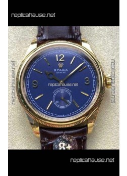 Rolex 1908 Perpetual in Yellow Gold Casing Blue Dial Swiss Replica Watch 