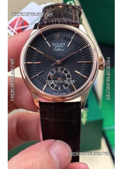 Rolex Super Clone Cellini 50525 Black Guilloche Dial Rose Gold Super Clone Watch 