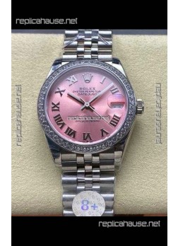 Rolex Super Clone Datejust 31MM Pink Roman Dial Steel Case Super Clone Watch 