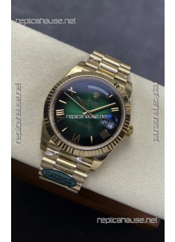 Rolex Day Date 228238 Yellow Gold Green Ombre Super Clone Watch 